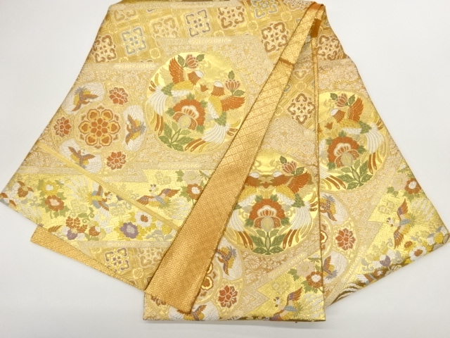  佐賀錦花鳥に菱模様織出し袋帯